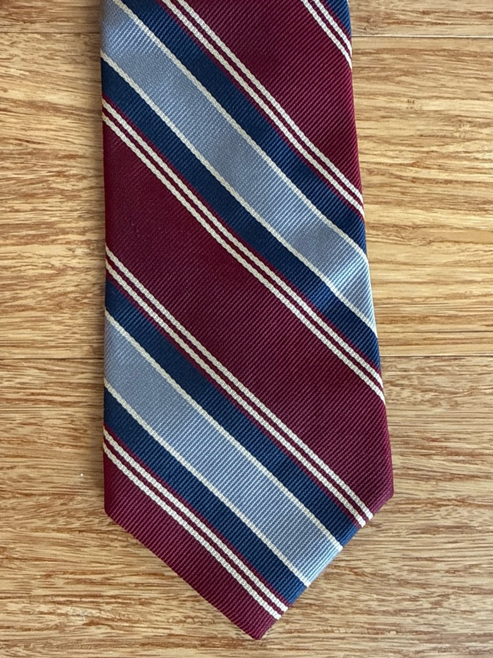 Men's Burgundy and Navy Striped Tie - Classic 100% silk tie